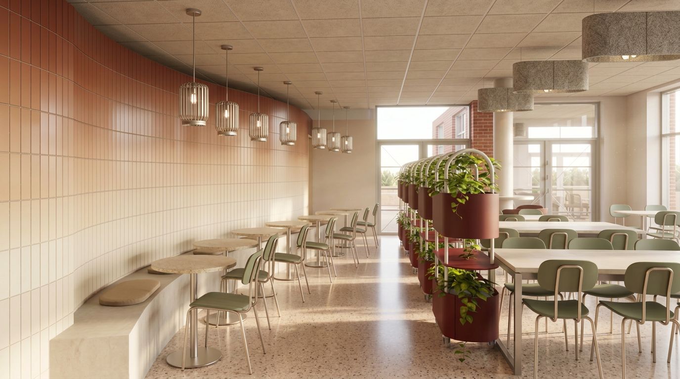 La Vague – curved banquette with gradient ceramic wall