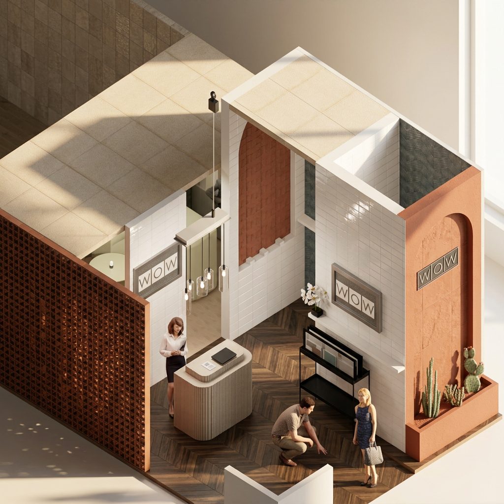 Cutaway view of the WOW stand showing the three zones