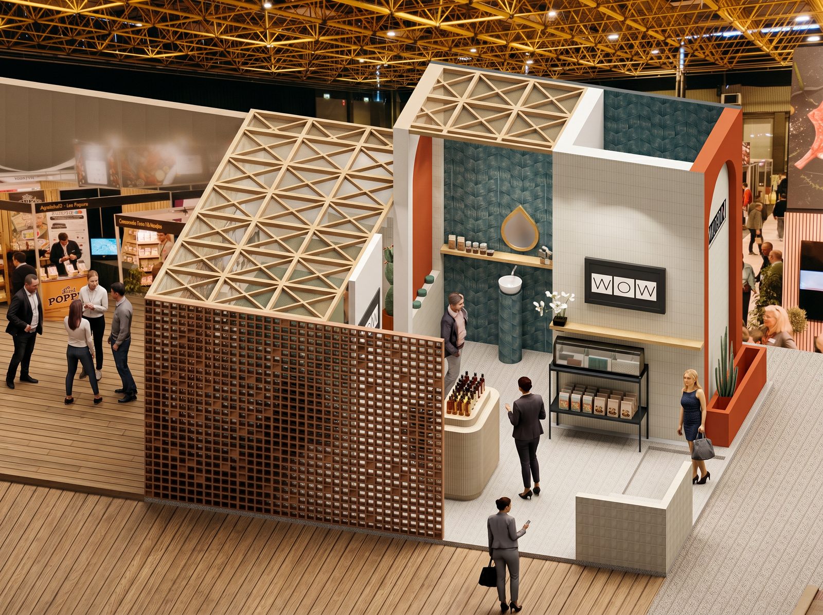 Photorealistic render of the WOW stand